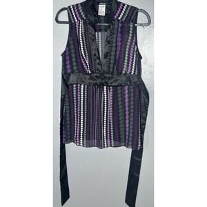 Maurice's Y2k Babydoll Semi-sheer V-neck Top Tie Empire Waist Size M Polka Dots